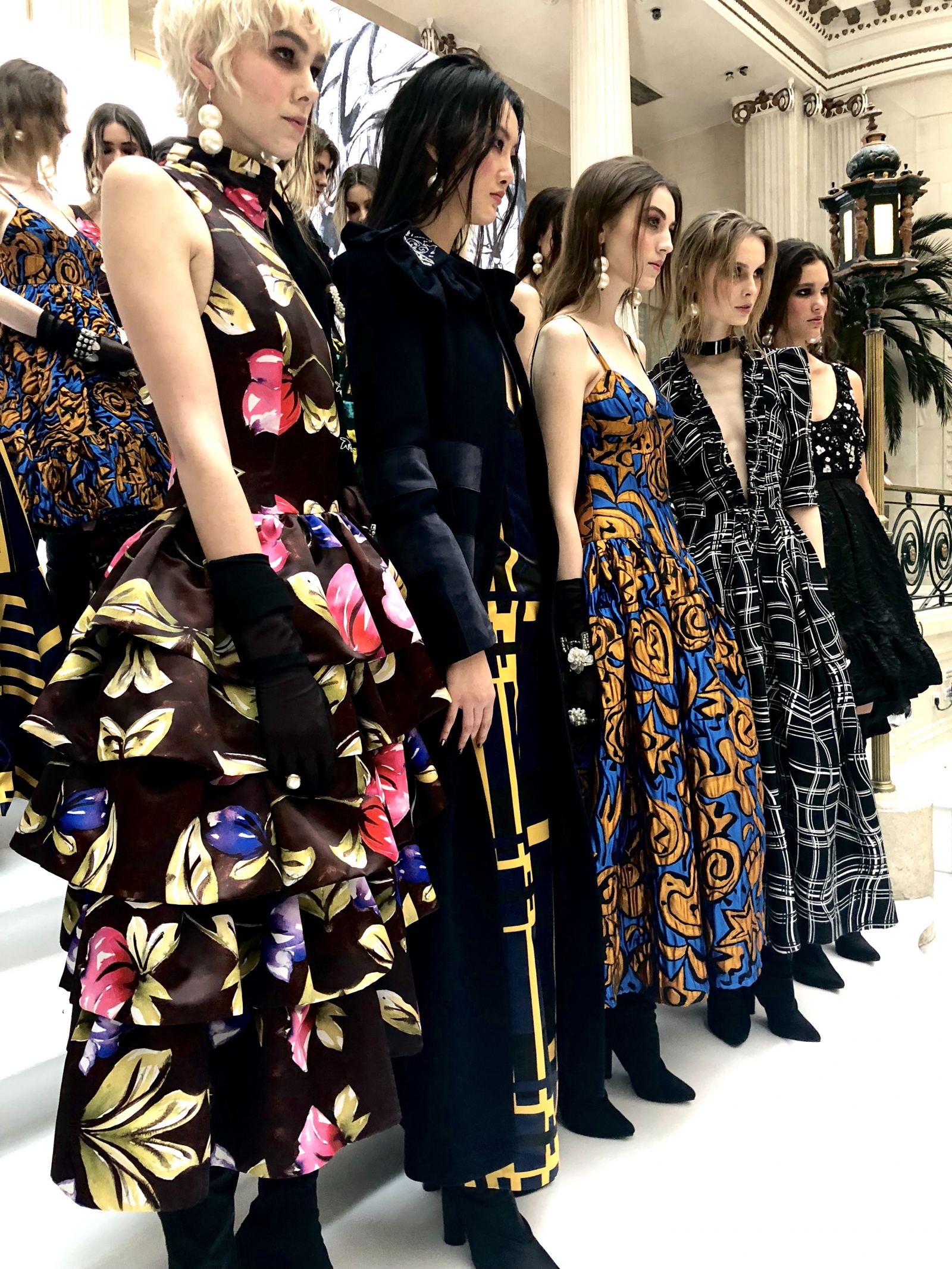 A group image of models at the Paul Costelloe FW18 show during London Fashion Week